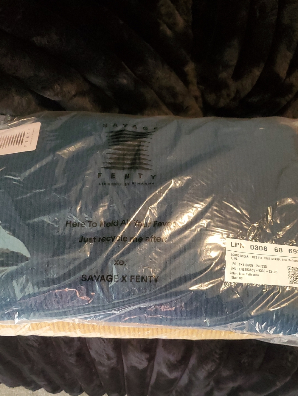 Savage X Fenty Fuzz Fit Knit Oversized Scarf In Blue Reflectio